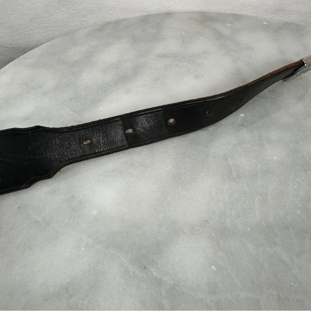 Black Leather Belt western Silver Buckle concho southwestern cowboy cowgirl boho